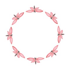 Round frame with dragonflies 2. Watercolor painting