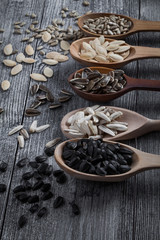different sunflower seeds and pumpkin seeds