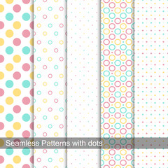 Collection of dotted seamless patterns.