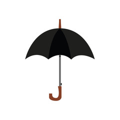 Black classic umbrella cane. Personal protection from rain and snow. Autumn accessories for men and women. Vector illustration.