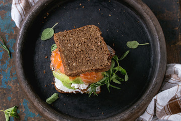 Avocado, salmon and ricotta sandwich