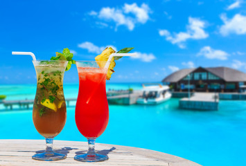 cocktail with blur beach