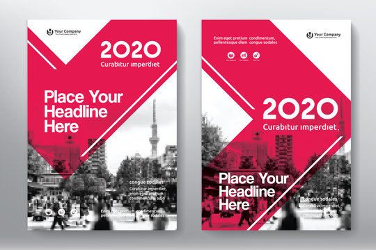 Red Color Scheme with City Background Business Book Cover Design Template in A4. Easy to adapt to Brochure, Annual Report, Magazine, Poster, Corporate Presentation, Portfolio, Flyer, Banner, Website