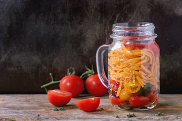 Tomato pasta in mason jar