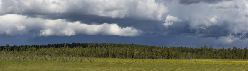 storm over forest in Finnish Lapland