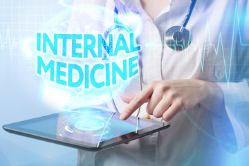 Modern medicine. Medicine Doctor working on the tablet of the fu