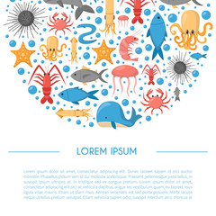 Vector cartoon sea underwater creatures background