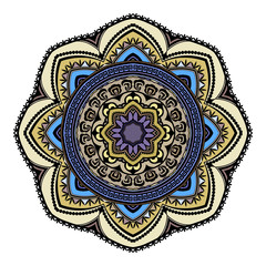 Abstract ethnic colored mandala ornamental pattern. Unique oriental style hand drawn design elements