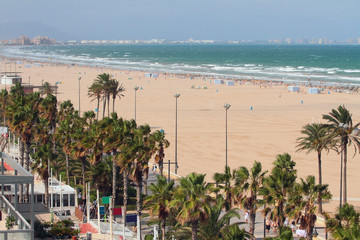 Many kilometers sandy beach. Valencia, Spain