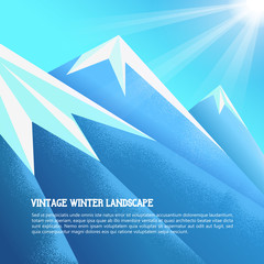 Vintage winter mountains background. Vector illustratin. Winter mountain landscape.