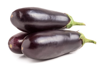 three eggplant isolated on white background macro