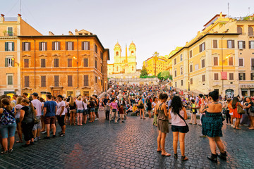 Obraz premium Trinita dei Monti Church and Egyptian obelisk of Spanish Steps