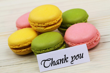 Thank you card with colorful delicious macaroons
