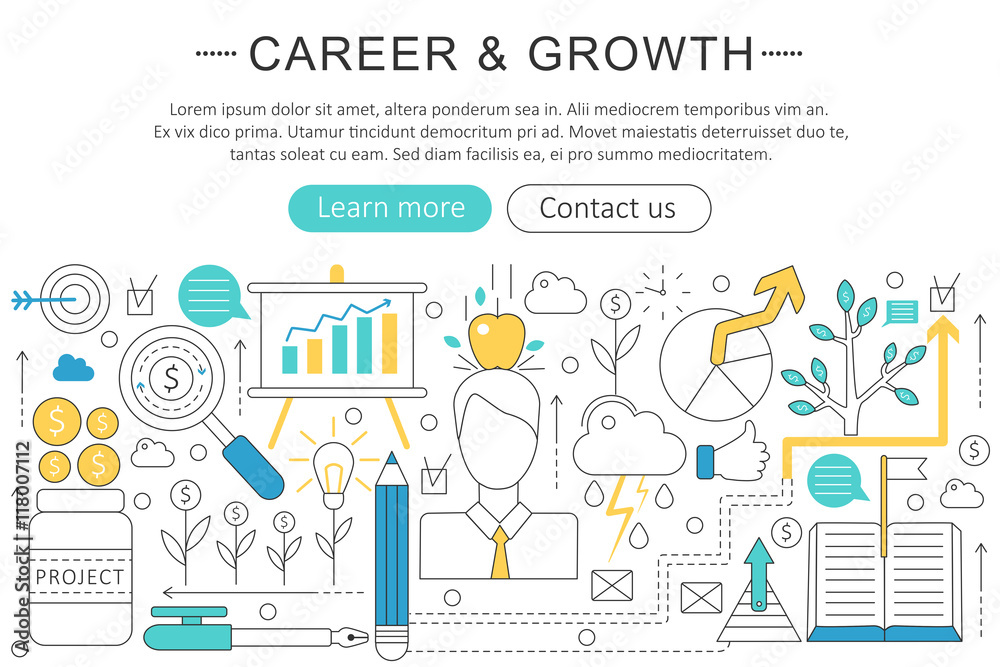 Poster vector elegant thin line flat modern art career and growing concept. website header banner elements 