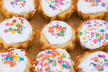 Homemade Easter homemade muffins made by my mother and children, close-up