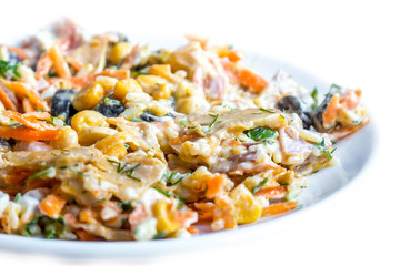 Mexican salad with mushrooms and mayonnaise, food