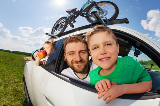 Big Happy Family Going On Holiday Trip In Summer