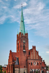 Fototapeta na wymiar Tower neo-Gothic church in Legnica in Poland.
