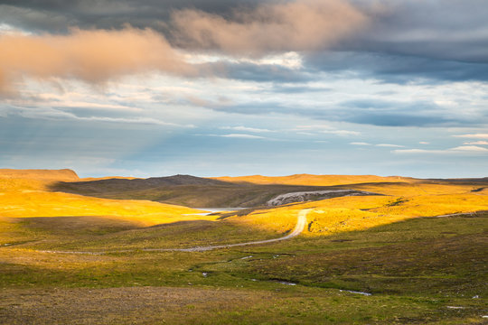Landscape midnight sun in the North Cape area in Finmark Norway