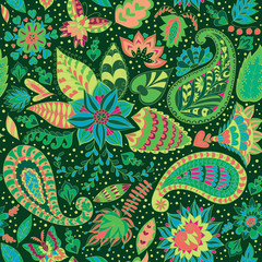 Seamless Abstract Floral Pattern with Paisley.