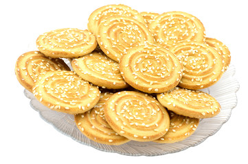Shortbread biscuits on a white background