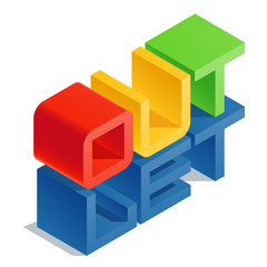 Vector logotype with 3D volume letters. Slim three dimensional isometric text Outlet