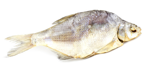 Dry  fish isolated on white background. horizontal photo.