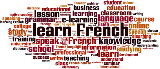 Learn French word cloud concept. Vector illustration
