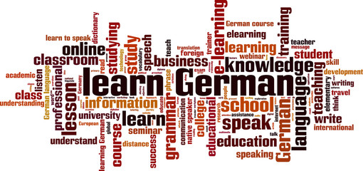 Learn German word cloud concept. Vector illustration