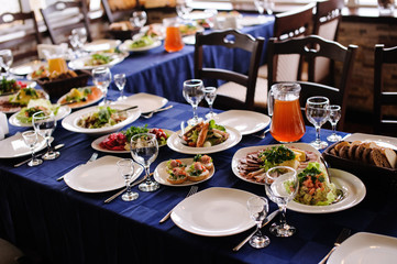 catering table set service with silverware