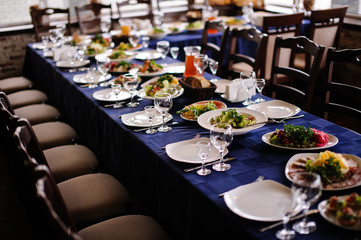catering table set service with silverware