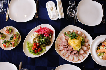 catering table set service with silverware