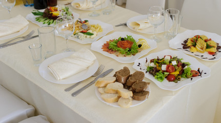 catering table set service with silverware