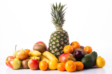 Naklejka na ściany i meble Fresh fruits. Assortment of exotic fruits isolated on white