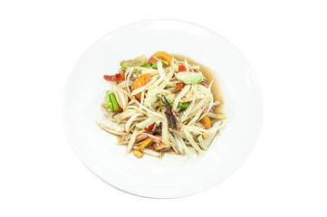 papaya salad on white dish ,Thailand style food