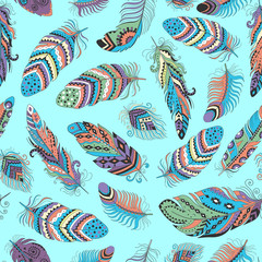 Feathers Boho Seamless Pattern.