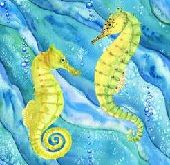 pattern with seahorses in ocean © Sveta_Aho