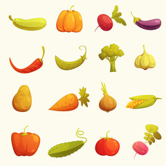Vegetables Icons set Flat Retro 