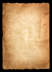 Old brown paper sheet texture isolated on black background