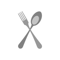 Crossed fork and spoon icon in flat style isolated on white background