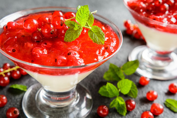 Dessert panna cotta with red currants