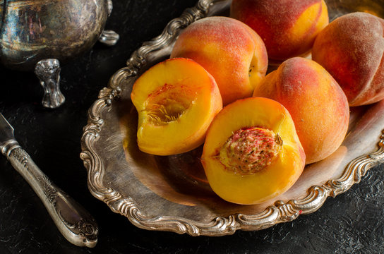 Peaches on a vintage platter