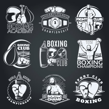 Boxing Clubs And Competitions Monochrome Emblems