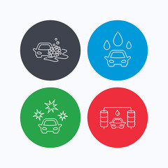 Car wash icons. Cleaning station linear signs.