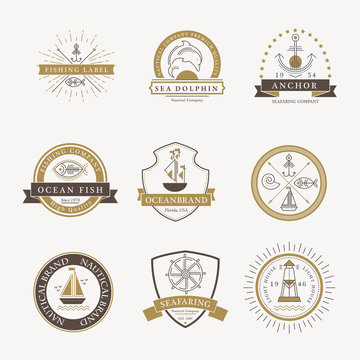 Set of nautical seafaring badges, labels and logos