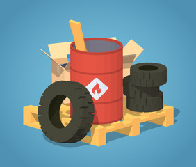 Obraz premium Pile of trash against the blue background. 3D lowpoly isometric vector illustration