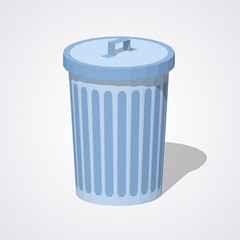 Closed trash can against the white background. 3D lowpoly isometric vector illustration