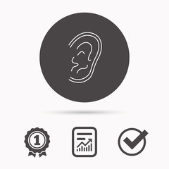 Ear icon. Hear or listen sign.