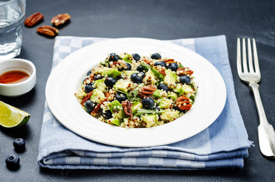 Quinoa Avocado Blueberry Pecan Salad With Maple Syrup Lime Dress