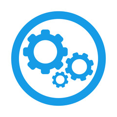 Icono plano engranajes en circulo azul 